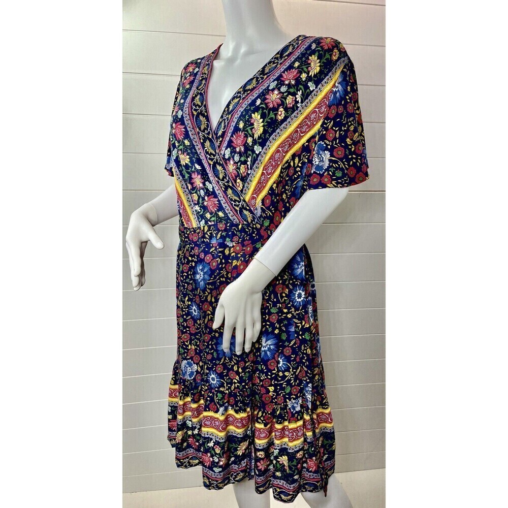 Zesica Cottagecore Bohemian Floral Print Wrap Around Dress Sz XL